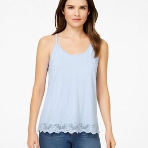 American Rag Juniors' Embroidered Mesh Swing Tank Top Light Blue Size L